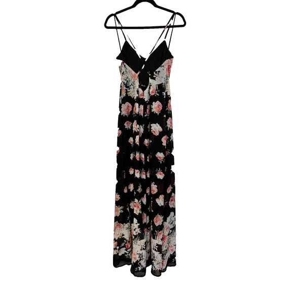 HMS Maxi Dress Womens Small Black Floral Print Adjustable Strap V Neck Racerback - Picture 6 of 13